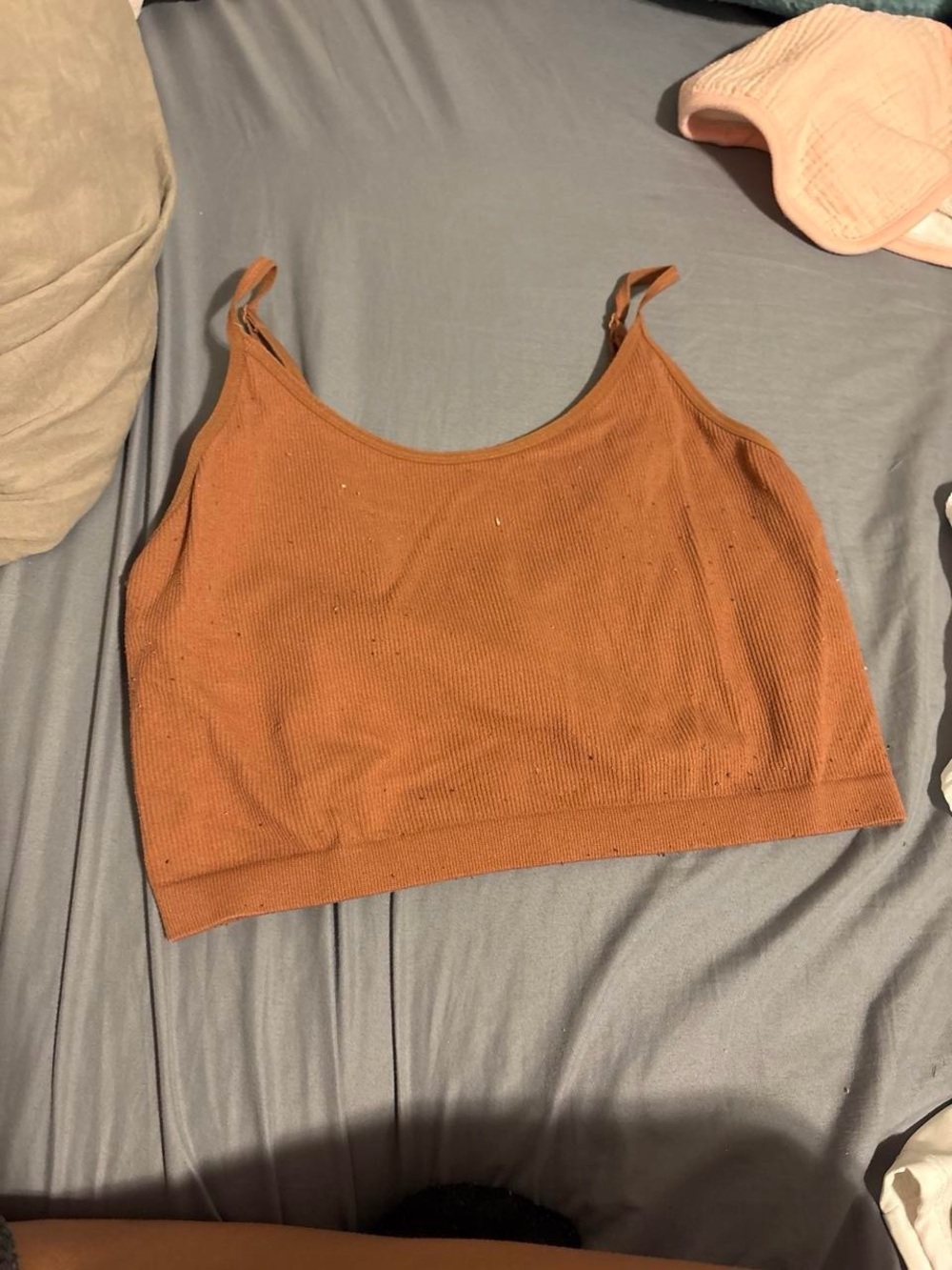 Bozzolo Rust-Colored Ribbed Cropped Cami